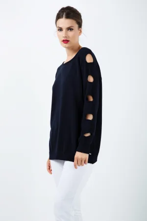 Gatdetail Losse Blauwe Trui