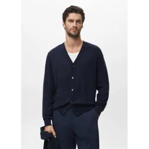 Mango Man cardigan met wol donkerblauw