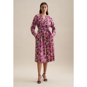 seidensticker Zomerjurk Zwarte roos Lange mouwen kraag print