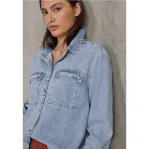 Street One Studio Dames Overhemd van gebleekte denim in Blauw