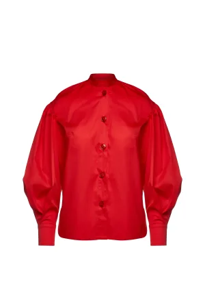Rood shirt met bisschopsmouwen
