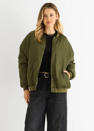 Khaki gewatteerd oversized bomberjack
