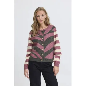 ICHI gestreepte gebreid vest roze