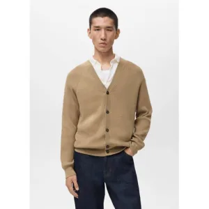 Mango Man cardigan rib gebreid beige