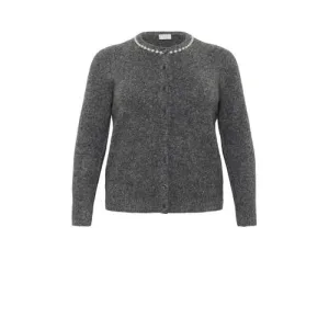 Kaffe Curve gebreid vest met wol grijs met parels