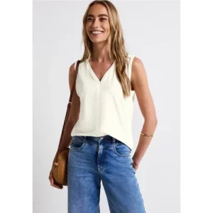 Street One Dames Jersey top met gehaakte details in Wit