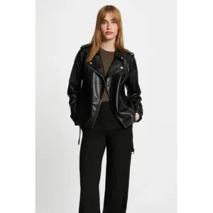 Morgan imitatieleren bikerjack zwart