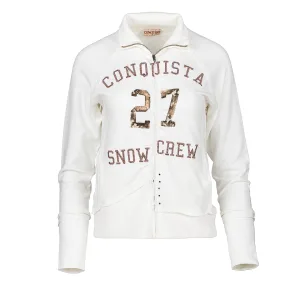 Lange Mouw Ecru Vest met Print- en Borduurdetails