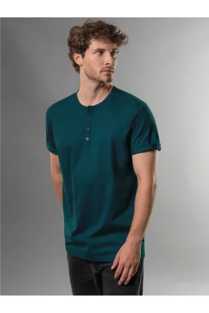 TRIGEMA T-Shirt Henley kraag saffier, Effen