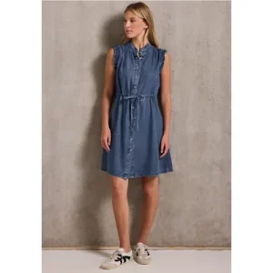 Street One Studio Dames Denim jurk met ruches in Blauw