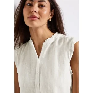 Street One Dames Linnen blouse met ruches in Wit