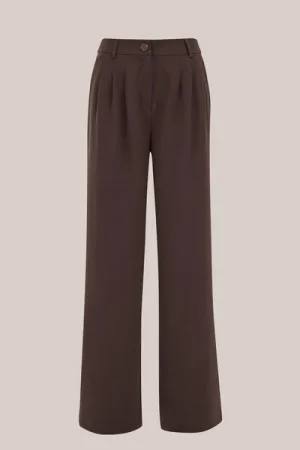 WE Fashion – Dames wide leg pantalon – Regular fit – Donkerbruin –