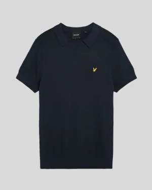 Lyle & Scott Haringbone Gebreide Poloshirt – Donker Marineblauw