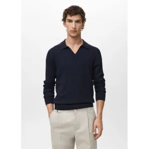 Mango Man trui rib gebreid donkerblauw