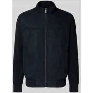 Bugatti Gebreid jack met suède aan de voorkant en opstaande kraag