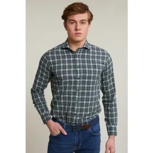 River Woods Custom Fit Checked Shirt Green/white