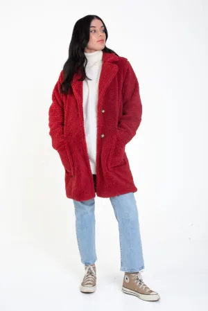 Lange teddy-overjas van imitatiebont