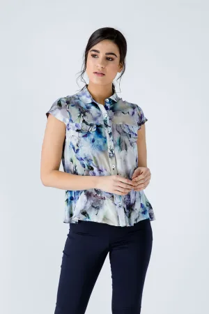 Gebloemd shirt met kapmouw