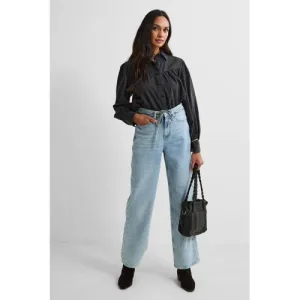 anytime denim blouse met naaddetail zwart