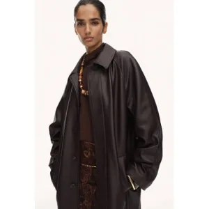 Mango imitatieleren jas donkerbruin