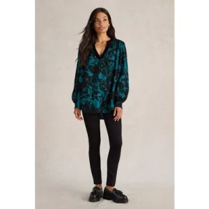 White Stuff Bay Print Longline Top Teal Multi