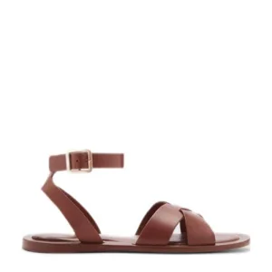 Mango leren sandalen cognac