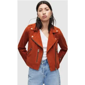 AllSaints Fern Suede Biker Mandarin Orange