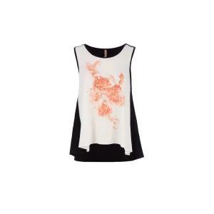Mouwloze top met printdetail Ecru