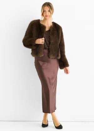 Koffie Ronde Hals Nepbont Korte Jas