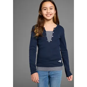 KangaROOS Shirt met lange mouwen Ribshirt in lagenlook modieuze halslijn-details