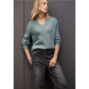 Street One Dames Gestructureerde trui met V-hals in Blauw