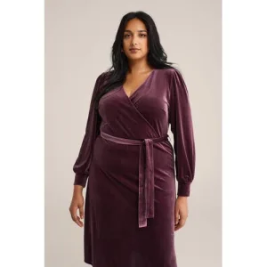 WE Fashion velours wikkel-/overslagjurk donkerrood