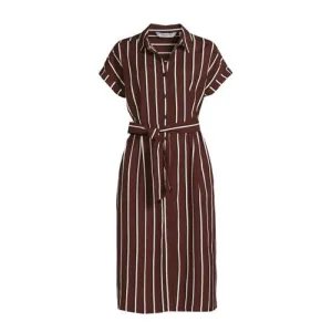 anytime gestreepte jurk met linnen bruin/wit