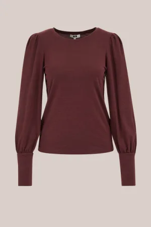 WE Fashion – Dames T-shirt met glittergaren – Bordeauxrood – Viscose –