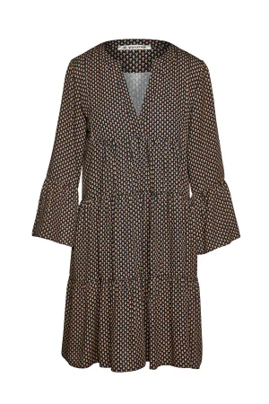 Jurk met gerimpelde naden en klokmouwen