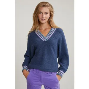 River Woods Blue Sweater Striped V-neck