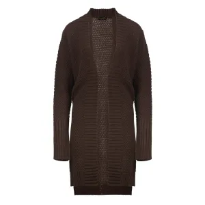 Onder de knielengte Open Front Bruin Gebreid Vest