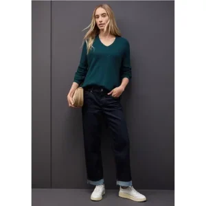 Street One Dames Gestructureerde trui met V-hals in Turkoois