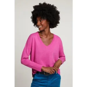 River Woods Pink Basic V-neck Sweater Long Sleeves