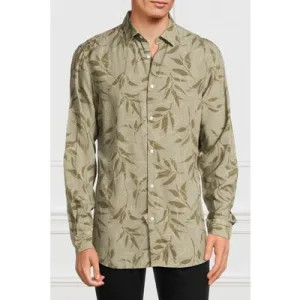 GUESS Benny New Collar Pau Olive Macroleaf Casual Shirt Print