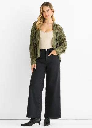 Khaki Open Knit Rand-tot-Rand Cardigan