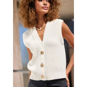 Lascana Mouwloos vest met goudkleurige knopen, pullunder, modieus