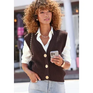 Lascana Mouwloos vest met goudkleurige knopen, pullunder, modieus