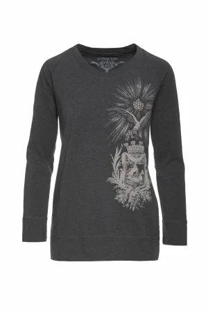 Top met ronde hals Donkergrijze print