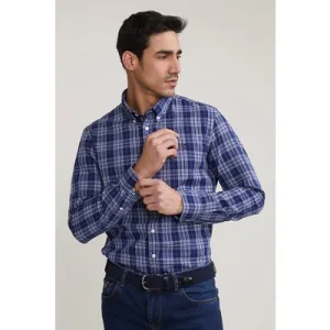 River Woods Custom Fit Checked Shirt Blue/grey