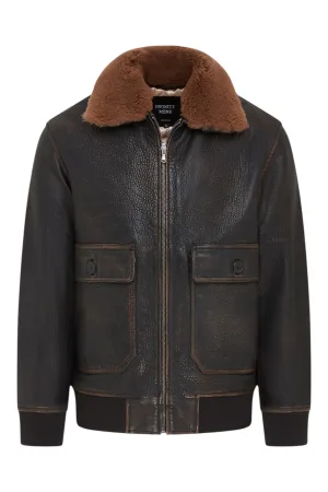 Heren bruin leren bomberjack met schapenvachtkraag G-1 pilotenjack – Trick