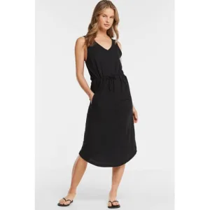 anytime midi jurk met V-hals zwart