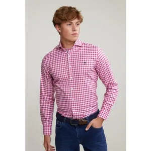 River Woods Custom Fit Checked Shirt In White/red