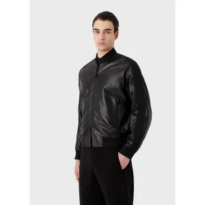 Men’s Emporio Armani Leather Bomber Jacket in Black