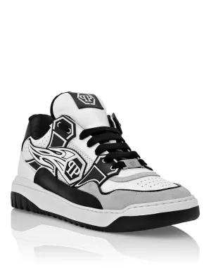 Mix Lederen Lo-Top Sneakers Strass Hexagoon